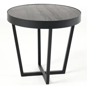 Hendrix Oak Timber & Metal Round Side Table by M Co Living, a Side Table for sale on Style Sourcebook