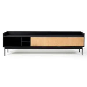 Franko Oak Timber Sliding Door TV Unit, 200cm, Black / Natural by M Co Living, a Entertainment Units & TV Stands for sale on Style Sourcebook
