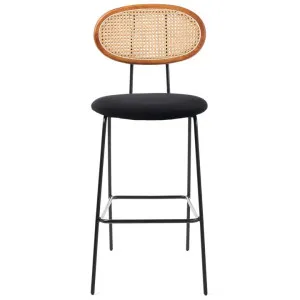 Betty Metal & Rattan Bar Stool with Velvet Seat, Black by M Co Living, a Bar Stools for sale on Style Sourcebook