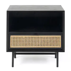 Betty Oak Timber & Rattan Side Table, Black by M Co Living, a Side Table for sale on Style Sourcebook