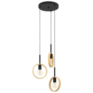 Ipsden Steel & Wood Cluster Pendant Light, 3 Light by Eglo, a Pendant Lighting for sale on Style Sourcebook