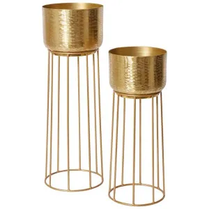 Soyala 2 Piece Metal Planter Pot on Stand Set by Elme Living, a Plant Holders for sale on Style Sourcebook