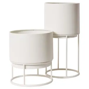 Gunner 2 Piece Metal Planter on Stand Set, White by Elme Living, a Plant Holders for sale on Style Sourcebook