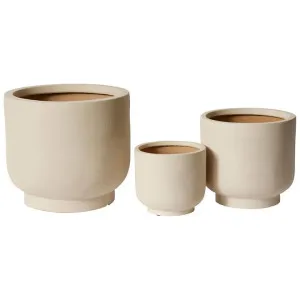 Anders 3 Piece Ceramic Outdoor Planter Pot Set, Taupe by Elme Living, a Plant Holders for sale on Style Sourcebook