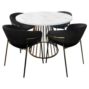 Matilda 5 Piece Faux Marble Top Round Dining Table Set, 110cm, with Black Lex Chair by HOMESTAR, a Dining Sets for sale on Style Sourcebook