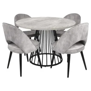 Matilda 5 Piece Faux Cement Top Round Dining Table Set, 110cm, with Grey Velvet Paxton Chair by HOMESTAR, a Dining Sets for sale on Style Sourcebook