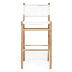 Zac Teak Timber & Woven Cord Indoor / Outdoor Bar Stool, White / Natural by Ambience Interiors, a Bar Stools for sale on Style Sourcebook