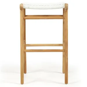 Zac Teak Timber & Close Woven Cord Indoor / Outdoor Backless Bar Stool, White / Natural by Ambience Interiors, a Bar Stools for sale on Style Sourcebook