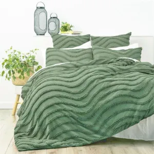 Cloud Linen Wave Cotton Chenille Sage Vintage Washed Quilt Cover Set by null, a Quilt Covers for sale on Style Sourcebook