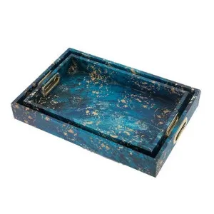 Splash Gold on Blue 2 Piece Rectangular Tray Set by Diaz Design, a Trays for sale on Style Sourcebook