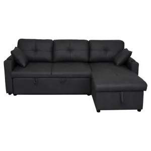 Roydon Leather Look Fabric Corner Sofa / Sofa Bed, 2 Seater with Storage Chaise, Black by Brighton Home, a Sofas for sale on Style Sourcebook