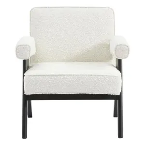 Ambrose Boucle Fabric & Timber Armchair, White / Black by Cozy Lighting & Living, a Chairs for sale on Style Sourcebook