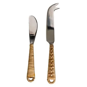 Arcore 2 Piece Rattan Handled Stainless Steel Cheese & Pate Knife Set by Casa Uno, a Cutlery for sale on Style Sourcebook