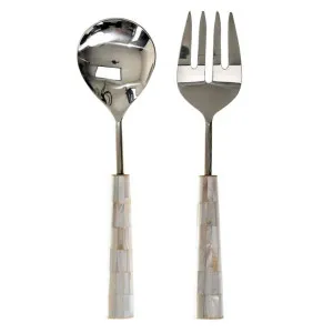 Porto 2 Piece Shell Inlay Handled Stainless Steel Salad Server Set by Casa Uno, a Cutlery for sale on Style Sourcebook