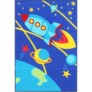 Space Rocket Kids Rug, 150x100cm, Blue by Rug Culture, a Kids Rugs for sale on Style Sourcebook