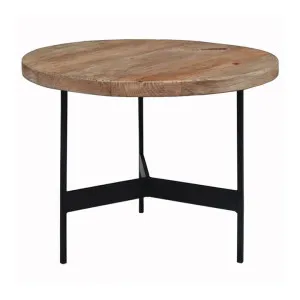 Louseff Reclaimed Timber & Metal Round Coffee Table, 50cm by Emporium Oggetti, a Coffee Table for sale on Style Sourcebook