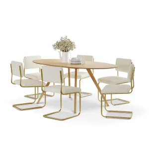 Carol 7 Piece Dining Set with Myah Boucle Gold Cantilever Chairs by L3 Home, a Dining Sets for sale on Style Sourcebook