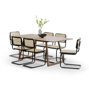 Manhattan 7 Piece Walnut Dining Set with Blaire Rattan Cantilever Chairs by L3 Home, a Dining Sets for sale on Style Sourcebook