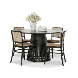 Pedie 5 Piece Black Dining Set with Prague Rattan Bentwood Chairs by L3 Home, a Dining Sets for sale on Style Sourcebook