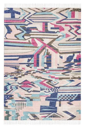 Lexi Blue and Pink Abstract Tribal Indoor Outdoor Rug by Miss Amara, a Contemporary Rugs for sale on Style Sourcebook