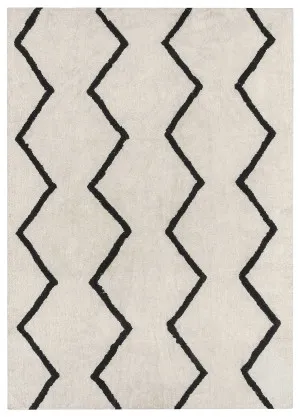 Hayley Black and Ivory Tribal Washable Berber Rug by Miss Amara, a Shag Rugs for sale on Style Sourcebook