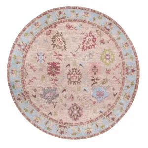Dakota Blue and Pink Bordered Floral Round Rug by Miss Amara, a Persian Rugs for sale on Style Sourcebook