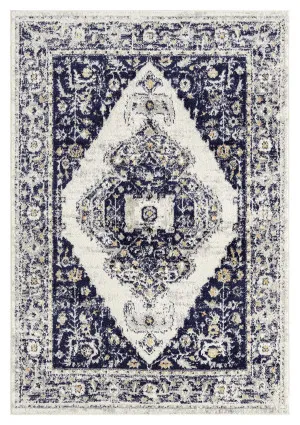 Basia Navy Blue Medallion Rug by Miss Amara, a Persian Rugs for sale on Style Sourcebook