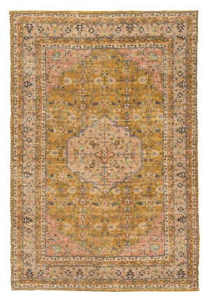 Sissa Mustard and Peach Floral Distressed Rug by Miss Amara, a Persian Rugs for sale on Style Sourcebook