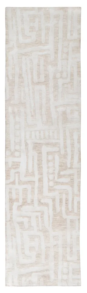 Trissa Beige and Ivory Abstract Tribal Runner Rug by Miss Amara, a Contemporary Rugs for sale on Style Sourcebook