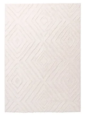 Elle Ivory Cream Diamond Tribal Textured Rug by Miss Amara, a Persian Rugs for sale on Style Sourcebook