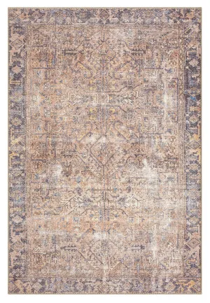 Anyel Brown and Blue Traditional Distressed Washable Rug by Miss Amara, a Persian Rugs for sale on Style Sourcebook