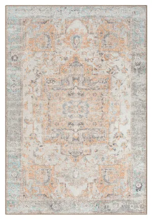 Ceren Orange and Blue Traditional Distressed Washable Rug by Miss Amara, a Persian Rugs for sale on Style Sourcebook