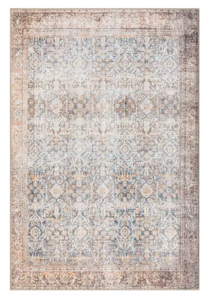 Krisna Brown and Blue Traditional Distressed Washable Rug by Miss Amara, a Persian Rugs for sale on Style Sourcebook