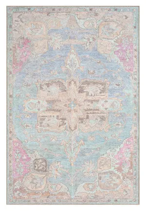 Tavi Blue and Pink Multi-Colour Distressed Washable Rug by Miss Amara, a Persian Rugs for sale on Style Sourcebook