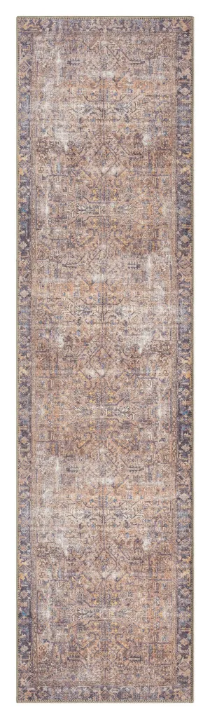 Anyel Brown and Blue Traditional Distressed Washable Runner Rug by Miss Amara, a Persian Rugs for sale on Style Sourcebook