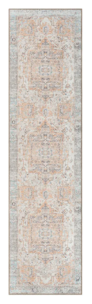 Ceren Orange and Blue Traditional Distressed Washable Runner Rug by Miss Amara, a Persian Rugs for sale on Style Sourcebook