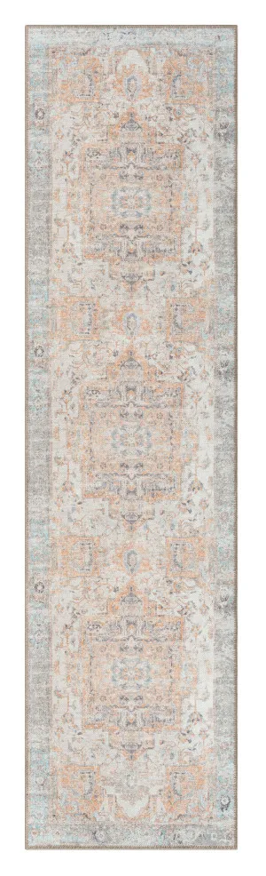 Ceren Orange and BlueTraditional Distressed Washable Runner Rug by Miss Amara, a Persian Rugs for sale on Style Sourcebook