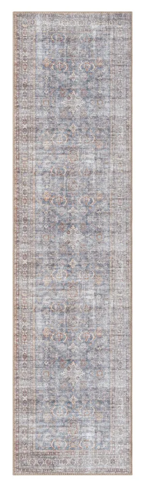 Sorra Blue and Brown Traditional Distressed Washable Runner Rug by Miss Amara, a Persian Rugs for sale on Style Sourcebook