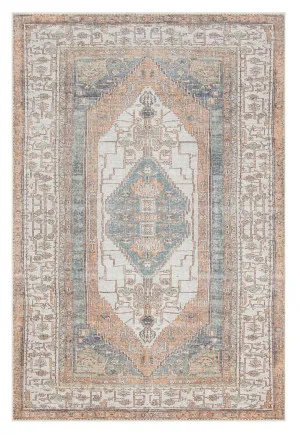 Priya Orange and Green Traditional Distressed Washable Rug by Miss Amara, a Persian Rugs for sale on Style Sourcebook