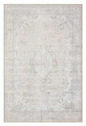 Tinka Beige and Grey Traditional Distressed Washable Rug by Miss Amara, a Persian Rugs for sale on Style Sourcebook
