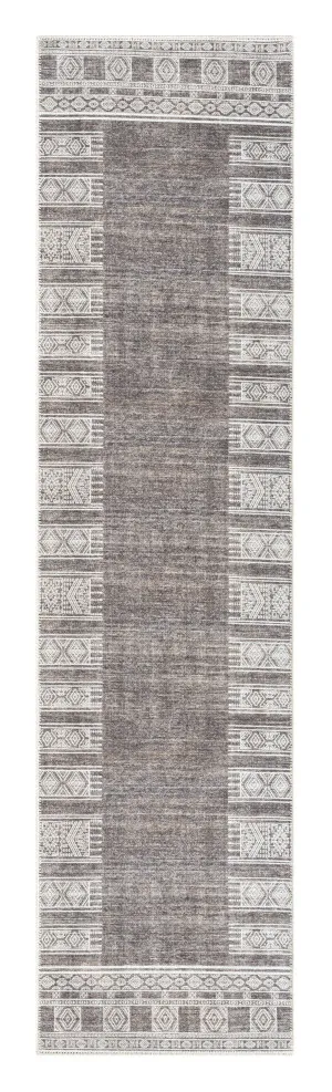 Raia Charcoal and Grey Tribal Distressed Washable Runner Rug by Miss Amara, a Persian Rugs for sale on Style Sourcebook