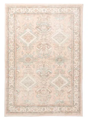 Edwina Peach and Blue Distressed Washable Rug by Miss Amara, a Persian Rugs for sale on Style Sourcebook