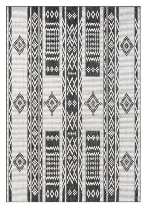 Chenoa Charcoal and Ivory Tribal Flatweave Indoor Outdoor Rug by Miss Amara, a Persian Rugs for sale on Style Sourcebook
