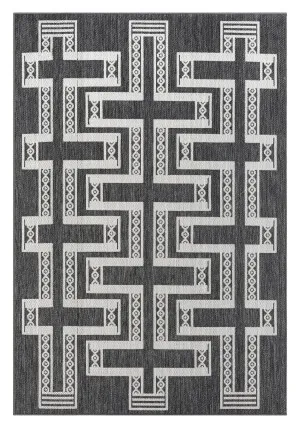 Teyona Charcoal and Ivory Tribal Flatweave Indoor Outdoor Rug by Miss Amara, a Persian Rugs for sale on Style Sourcebook