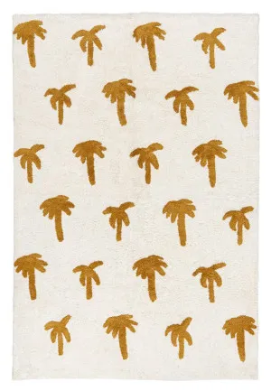 Saffron Mustard Brown Palm Tree Cotton Washable Rug by Miss Amara, a Kids Rugs for sale on Style Sourcebook