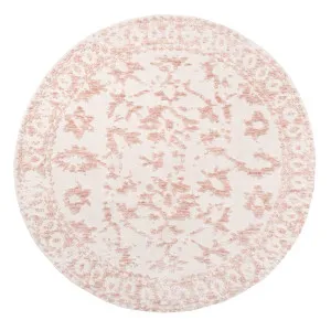 Aria Pink and Ivory Floral Transitional Round Rug by Miss Amara, a Persian Rugs for sale on Style Sourcebook