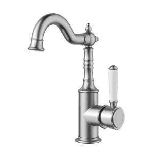 Clasico Federation Basin Mixer Ceramic Handle  Brushed Nickel by Ikon, a Bathroom Taps & Mixers for sale on Style Sourcebook