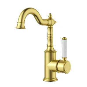 Clasico Federation Basin Mixer Ceramic Handle Brushed Gold by Ikon, a Bathroom Taps & Mixers for sale on Style Sourcebook