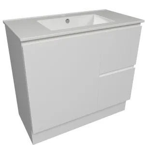 Nevada Quickship Vanity Floor Standing 900 White Satin Centre Bowl 1TH Alpha Top by Timberline, a Vanities for sale on Style Sourcebook
