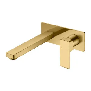Ceram Wall Basin Set Straight 195 Brushed Gold by Ikon, a Bathroom Taps & Mixers for sale on Style Sourcebook